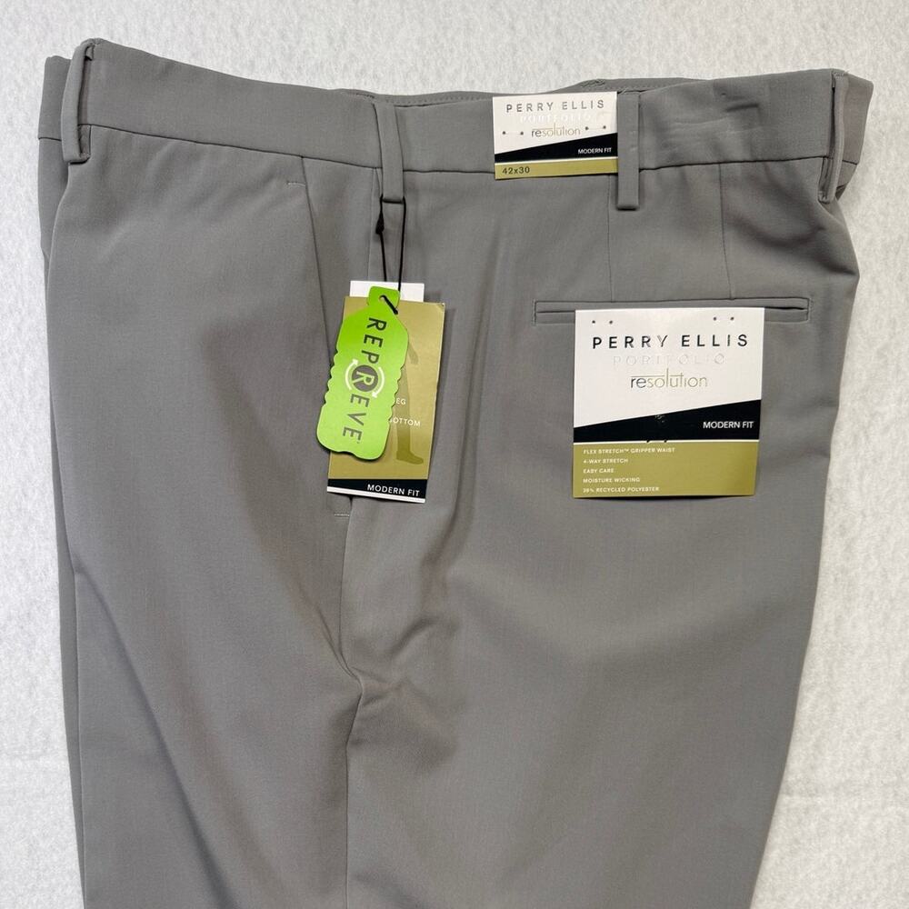 Perry Ellis Portfolio Men's Modern-Fit Stretch Pants Chiseled Stone 42x30 $95
